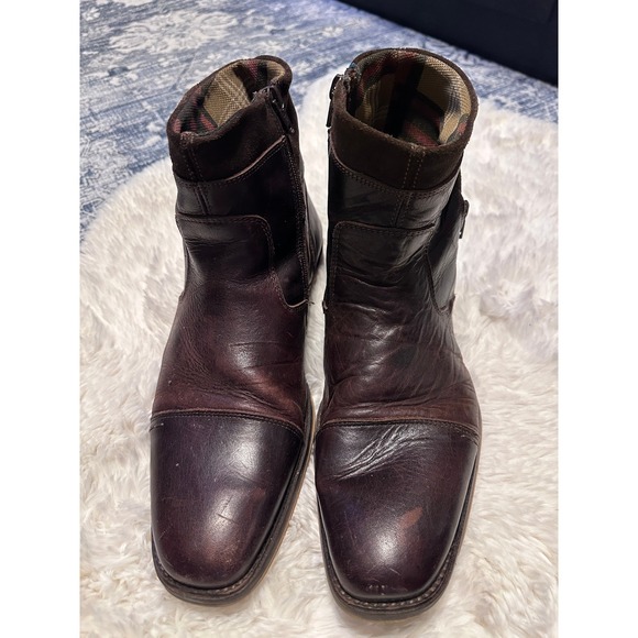 Steve Madden Mens Brown Leather Cap Toe Ankle Boots Plaid Lined Dress Casual - Picture 1 of 8